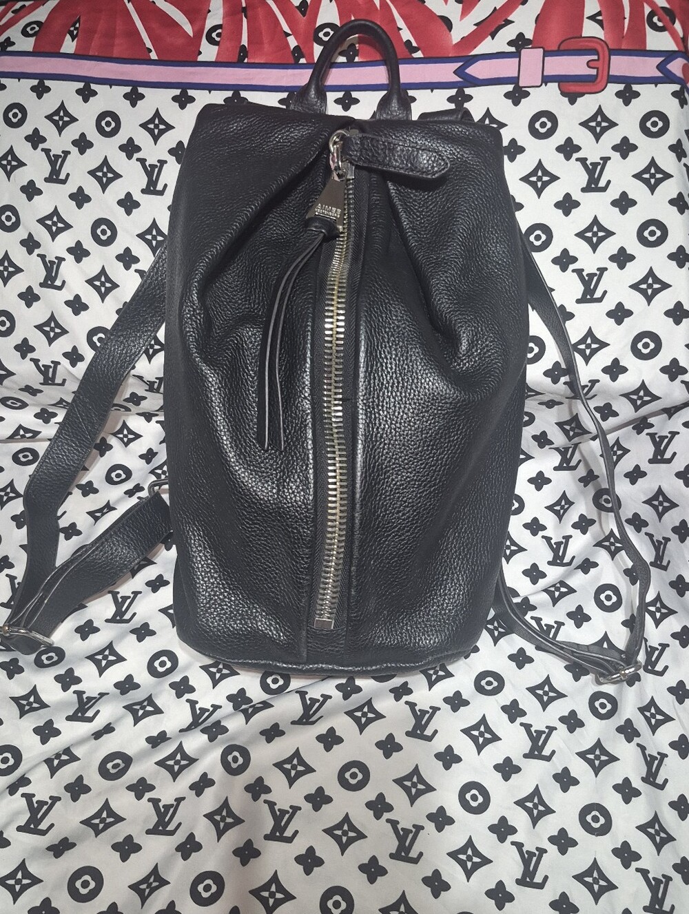 Aimee Kestenberg Black Pebbled Leather Backpack with Front Zip